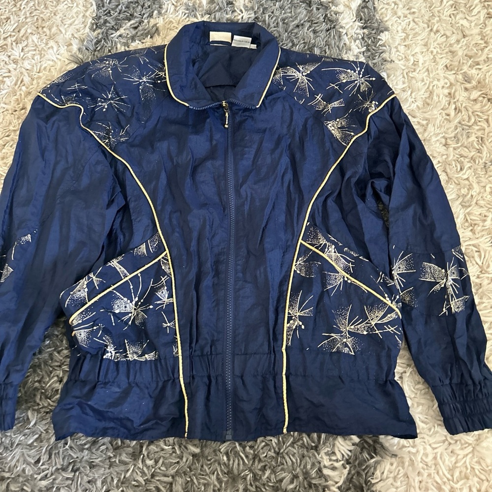 Vintage Athletic Works Windbreaker Jacket Women’s Medium Blue Gold Full Zip 90s